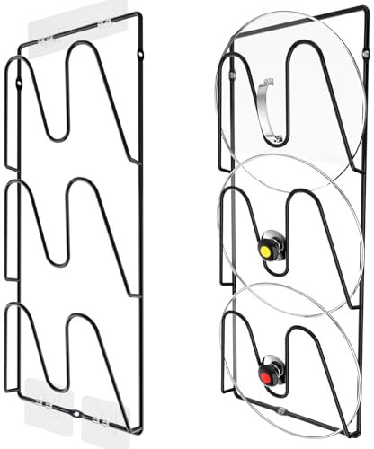 QIUKUN Support de couvercle de casserole à 3 niveaux pour porte d'armoire/mur, sans perçage, adhésif mural/porte, antirouille pour rangement de casseroles et poêles de cuisine (noir, 2 pièces)