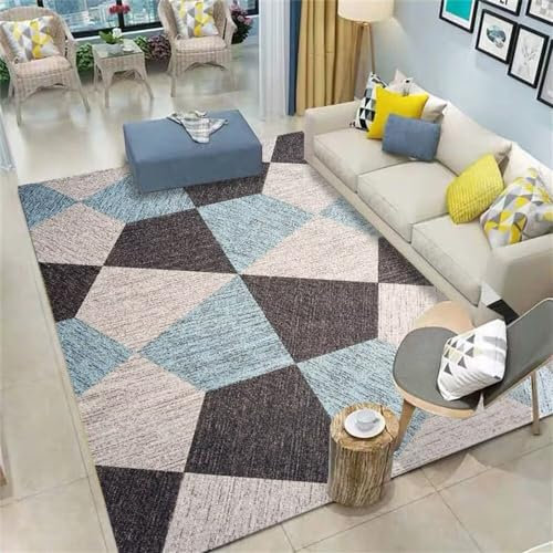 Webteppich Zimmer deko Grau-blaues geometrisches Muster Wohnzimmer Sofa Zubehör sind pflegeleicht Anti Rutsch Teppich 200X300CM