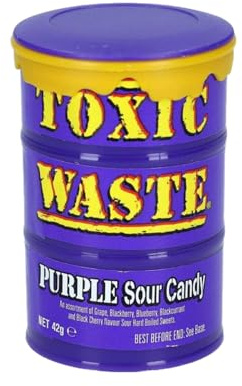 Toxic Waste Purple Sour Candy 42 g – caramelos extremadamente ácidos para valientes + pegatinas GETZH ThankYou