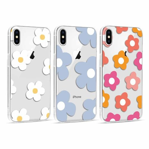 Foonary 3 Pezzi Trasparente Cover per Apple iPhone X 5,8, Custodia Aesthetic Fiori Floral Motive Design, Silicone Protezione Phone Case per iPhone X/XS,Fiore04