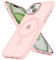 oakxco Magnetic Case for iPhone 15 Phone Case Compatible with Mag Safe, Slim Thin Clear Hard Shell Plastic & Silicone Rubber Bumper, Transparent Cute Mag Safe Cover for Women Girls, Light Pink