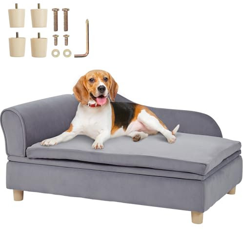 VEVOR Pet Sofa, Dog Couch for Small-Sized Dogs and Cats, Soft Velvety Dog Sofa Bed, 60 lbs Loading Cat Sofa, Grey