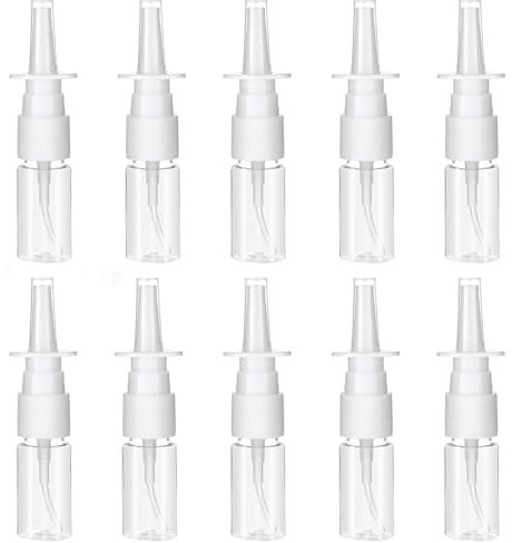 RAFIYU Pack of 10 Empty Nasal Spray Bottles, 10 ml Plastic Refillable Atomiser, Spray Bottle, Small, Reusable Fine Spray Bottles, Transparent Nose Spray Bottle, Perfume, Essential Oils