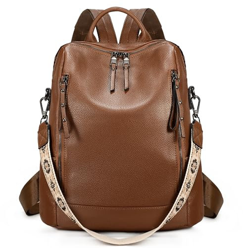 UTO Rucksack Damen Leder Elegant Wasserdicht Großer Kapazität Viele Fächer Rucksackhandtaschen Frauen Abnehmbare Schultergurte Tagesrucksack Cityrucksack für Alltag Arbeit Outdoor Reisen Braun
