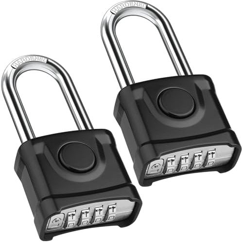Diyife Heavy Duty Combination Padlocks, [Weatherproof Outdoor][2Pack] Large 4 Digit Code Lock, 8mm Thick Long Shackle 304 Stainless Steel Shackle Padlock for Door School, Gym, Gate, Shed (Black)