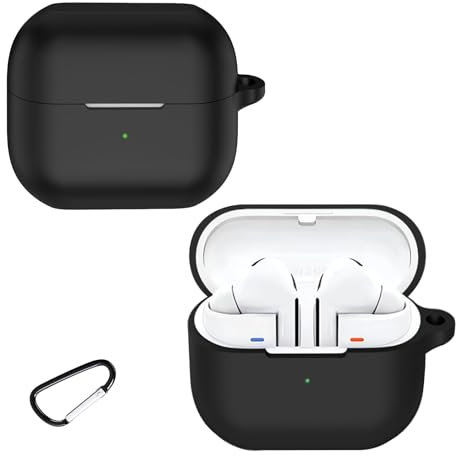 KZIOACSH Silicone Case for Samsung Galaxy Buds 3/Buds 3 Pro, Ultra Slim Anti-Scratch Anti-Lost Protective Earbuds Case Lightweight Washable Sumdge-Proof Earphone Skin Cover with Carabiner, Black