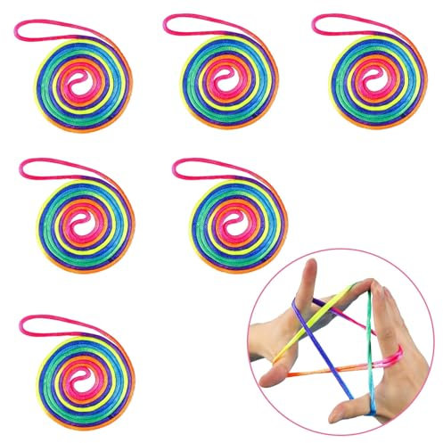 VIKY® 6 STK Fingertwist Fadenspiel Fingerspiel, Finger Twist Spiel, Rainbow Rope, Flexibles Fadenspiele für Kinder, Fadenspiel ab 8 Jahre für Kindergeburtstag, Advent, Weihnachten Schultüte Geschenk