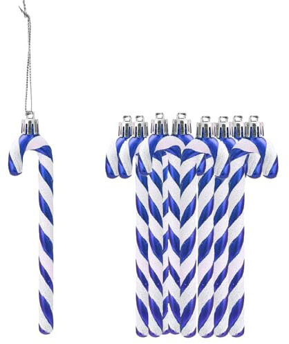 Glitzernde Zuckerstange, Weihnachtsbaumschmuck, Kunststoff, Zuckerstange, Baumschmuck, hängende Ornamente für Urlaub, Party, Dekoration, Gastgeschenk, 12 Stück (blau)