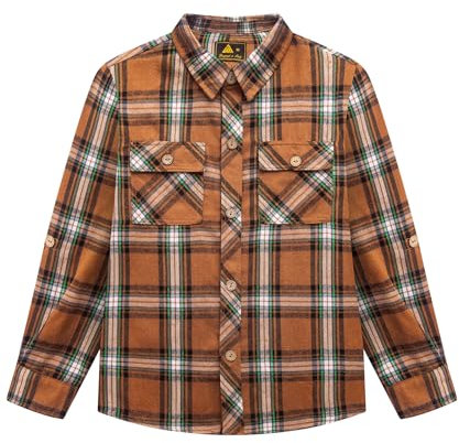 SwissWell Chemise Enfant à Carreaux Manche Longue Garçon en Flanelle Boutonnée T-Shirt Classics Sweat Shirt Marron L