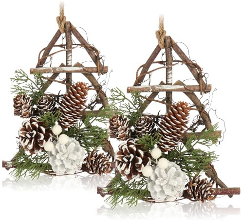 com-four® 2X Hänger-Baum für die Weihnachtsdeko - Christbaumhänger für winterliche Gestaltung - handgemachter Raumschmuck zum Dekorieren - Hängedekoration für Fenster und Tür (2 Stück - Baum)
