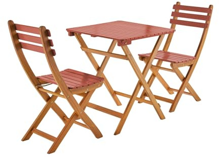 sweeek - Gartentisch aus Akazienholz, 2 Klappstühle, quadratischer Tisch - Hilora