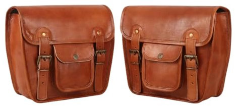 american blue Set mit 2 Motorradtaschen aus echtem Leder, Satteltasche, Fahrradtasche, Vintage-Gabeltaschen, Fahrradliebhaber (Brown Set)