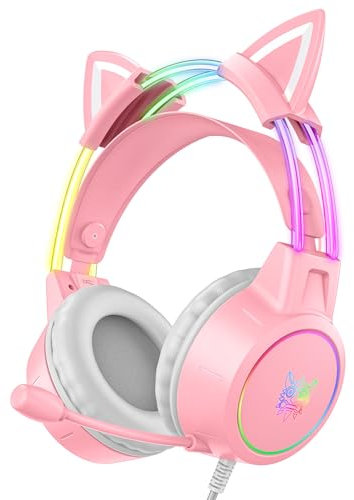 Katzenohr Gaming Kopfhörer mit abnehmbaren Ohren, RGB, 7.1 Surround Sound – Over-Ear-Kopfhörer mit Mikrofon, Leicht & Komfortabel für Kinder/Erwachsene, kompatibel mit PC, PS4/PS5, Xbox One Series