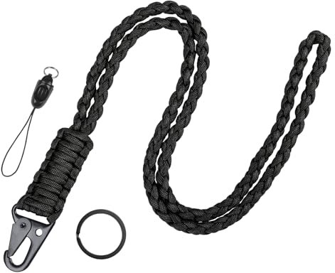 Uniclife Paracord Schlüsselband mit Karabiner Lanyard & Schlüsselanhänger Band für Männer Robuster Paracord-Gurt für Schlüssel Ausweishalter Langes Schlüsselband mit Metallring (Schwarz)