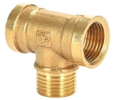 Raccordi for tubi in ottone a 4 vie, connettore femmina uguale, filettatura femmina da 1/8, 1/4, 3/8 for sistema di lubrificazione idraulico(Tan,3/8)