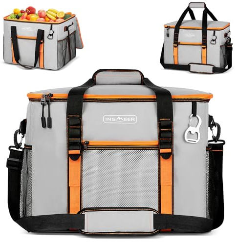 INSMEER Kühltasche Groß 50 l, Kühltaschen Faltbar für 80 Dosen, Faltbare/Auslaufsicher mit Öffner, Picknicktasche/Kühlbox Gross für Camping, Strand, Picknick, Familienausflüge für 4 Personen