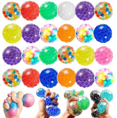 24 Stück Mitgebsel Kindergeburtstag Squishy Stressball, Kunststoff Anti Stress Bälle Kindergeburtstag Gastgeschenke, Antistressbälle für Kinder Erwachsene für Angst abbauen und Beruhigung Geburtstag