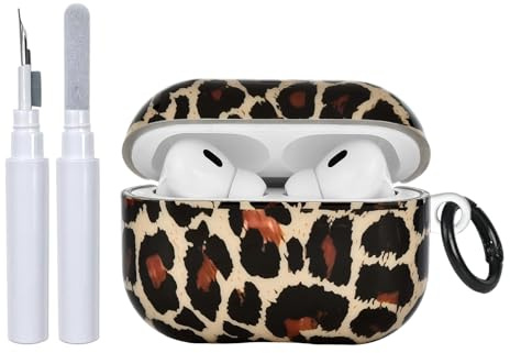 Reownest Hülle für AirPods Pro 2 mit Reinigungsset, Niedliche Leopard Print Hülle TPU Schutzhülle mit Schlüsselanhänger Frauen Mädchen für AirPods Pro/Pro 2 Generation – Schwarz