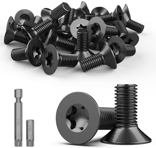 TXXATX Viti a testa svasata M8 in acciaio inox, 15 pezzi, M8 x 20 mm, a testa svasata nere, Torx, in acciaio inox A2 V2A, viti per macchine a testa piatta con punta T40 Torx per mobili