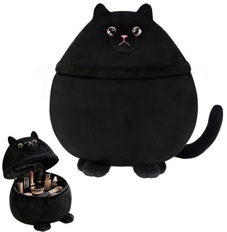 Porta Trucchi Donna Ragazza Bambina, Regali Divertenti Pochette Trousse Trucchi, Beauty Case da Viaggio, Gatto Gadget Utili Originali, Idee Regalo Compleanno Natale Festa della Mamma per Lei - Nero