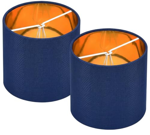 2 pantallas de terciopelo azul marino para lámparas de mesa, modernas, desmontables, para lámparas colgantes de techo, forro interior dorado, diseño minimalista KD para decoración de dormitorio y sala