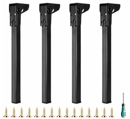 4PCS Pied de Table Rabattable 60cm, Pieds de Table Pliables en Métal | Pied Pliable Noir 90° pour Table, Lit, Canapé, Ordinateur Portable, Armoire