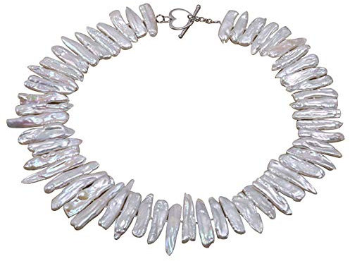 JYX Perlenkette weiß Süßwasserperlenkette, Biwa, 7 x 20 mm, weiß, Halskette 45,7 cm for Women