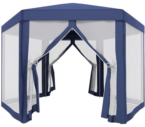 Outsunny Tonnelle Barnum Tente de réception hexagonale 10 m² Style Cosy métal Polyester Bleu Blanc