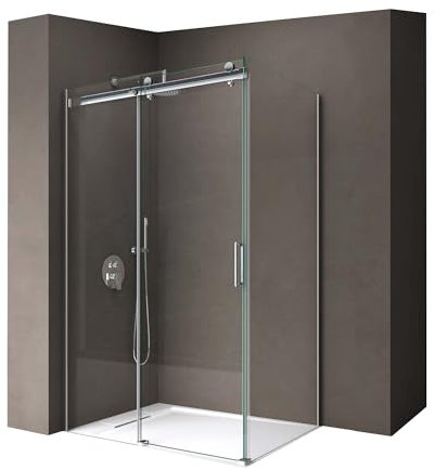 doporro Box Doccia 80x160x195 cm in Vetro Temperato Trasparente 8 mm Porta Scorrevole con Maniglie e Profili Cromati, Trattamento Anticalcare Easy Clean - Ravenna17K
