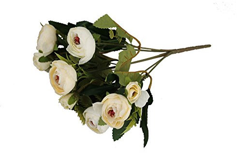 GMMH Ranunculus Bund 29 cm Seidenblumen Kunstblumen 9 Blüten Blumenstrauß Rosen Pfingstrosen (weiß)