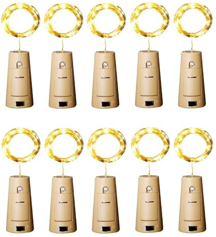 Aluan Wine Bottle Lights 10 Pack 12 LED Mini Cork Fairy Lights, Warm White