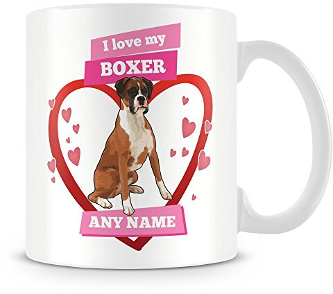 MUGGZ I Love My Boxer Dog Mug - Personalised Gift - Customise with Name - Pink