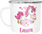 SpecialMe® Emaille Tasse Becher Einhorn Unicorn Namenstasse weiß-metall Emailletasse