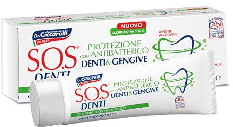 S.O.S Denti Dr Ciccarelli, Zahnpasta mit Chlorhexidin, Spezial-Zahnpasta, Schützt das Zahnfleisch und reduziert die Bildung von Plaque, 100% Made in Italy, 75 ml Tube