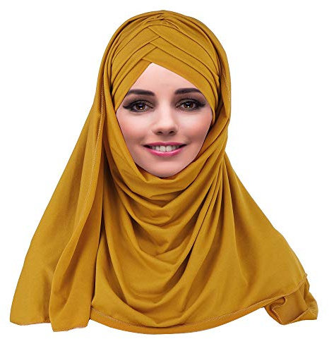 YOFASEN Slouchy Muslimischer Hut - Frauen Islamische Schals Schönes Hijab Beanie Mützen Schal Kopftuch, Gelb, One size