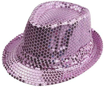 Sombrero Chistera de Copa de Fieltro Lentejuelas Gorro de Ronda Mago con Cinta (Rosa, Niño/54cm)