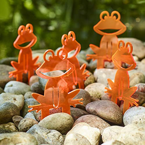5X Sonnenfänger Gartenstecker Happy Frog, Deko Frosch 5er Set, Leuchtende Geschenk Idee für Garten und Teich, Farbe:Orange