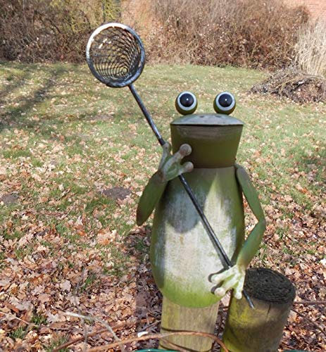 Deko-Impresion Zaunfigur Zaunhocker Frosch mit Kescher/Netz Gartendekoration Eisen