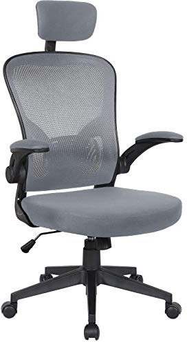 TRISENS Bürostuhl Ergonomisch Drehstuhl Schreibtischstuhl Mesh Netzstoff Office Stuhl, Farbe:Schwarz/Grau mit Kopfstütze
