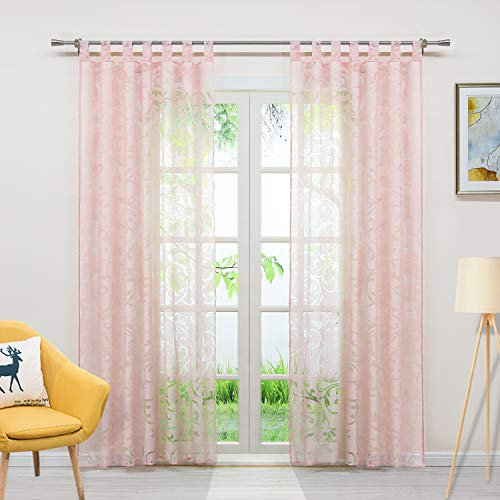 Joyswahl Voile Gardine in Ausbrenner Qualität mit edlem Ranken-Design transparenter Vorhang »Jessica« Unifarbiges Schals Wohnzimmer Fensterschal BxH 140x245cm Pink mit Schlaufen 1 Stück