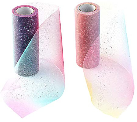 2 Rollen Glitzer tüll Dekostoff, Tüll Roll Stoff Rollen, DIY Rollen Tüll RolleTüllband, Stern Tüll Stoff, Tüll Stoff Geschenkpapier, Geeignet für die Herstellung von Kunsthandwerk (Band)
