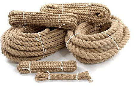 30 mm Jute Rope, 20 metres / 65 ft Long, Strong Natural Hessian Cord, Perfect for Decking, Gardening, Bundling, Camping, Decorating, Boating