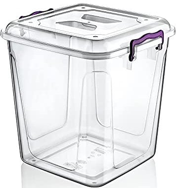 Easy Shopping® Clear Plastic Storage Box Lid Clip Locking Office Home Kitchen Food Container Multi-Purpose (21L Deep Container)