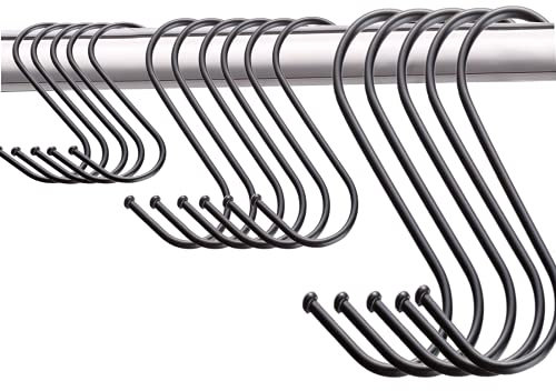 20 Stück S Haken,Haken zum Einhängen,Aufhängenhaken Schwarz Edelstahl Heavy Duty Groß Mittel Klein Hacken,Fleischerhaken Kleiderhaken Küchenhaken Handtuchhaken Garderobe Küche Schlaf Bad Büro Garten