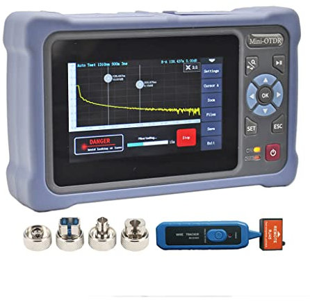 QIIRUN OTDR Messgerät 1310/1550nm 26/24dB mit 4,3-Zoll-Touchscreen, 11-in-1 OTDR Single Mode mit VFL OPM OLS Event Map RJ45, FC/UPC SC ST LC-Anschlüsse Inklusive (NK4000D)