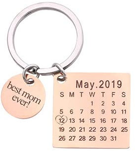 Porte-clés Personnalisé avec Date du Calendrier Gravée, Porte-clés Personnalisés en AcierInoxydable avec Texte, Porte-clés avec Date Gravée, Cadeau Commémoratif pour Anniversaire