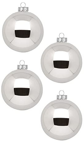 INGE-Glas Magic Weihnachtskugeln 12 STK 8cm | Schöne Christbaumkugeln aus Glas | Große Kugeln in Karton-Box | Christbaumschmuck Weihnachtsbaumschmuck Weihnachtsbaumkugeln (Shiny Silver)