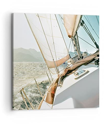 Bilder auf Leinwand 70x70cm Leinwandbild mit Rahmen Yacht Segeln So Groß Wanddeko Bild Schlafzimmer Küche Deko Wandbilder Dekoration Wohnzimmer Wall Decor Canvas Wand Kunstdruck Art AC70x70-4847