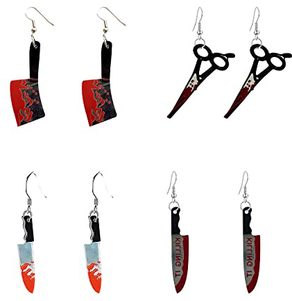 4 Pairs Punk Knife Dagger Drop Dangle Earring Set Gothic Acrylic Blood Printed Knife Earring for Women Girl Teen Hip Hop Halloween Party Jewelry, Acrylic, n/c