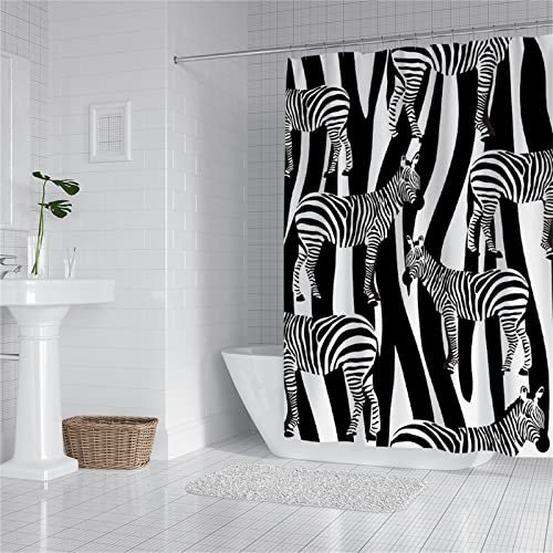 Jqynn Zebra Duschvorhänge 150x180cm, Gewichteter Saum, Wasserdicht Waschbar, Anti-Schimmel, Schnell Trocknend Polyestergewebe Badezimmerzubehör, Lang Textil Farbe Shower Curtain mit Haken